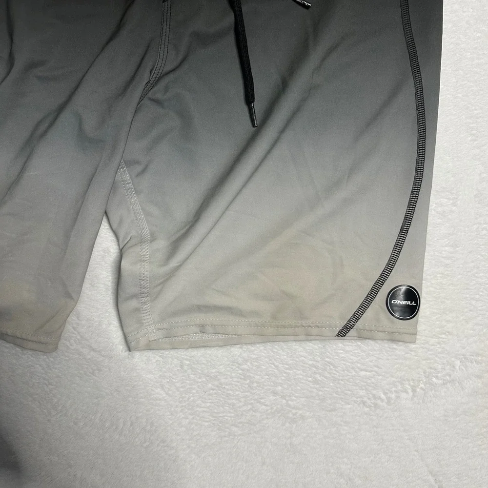ONeill Hyperfreak Mens Board Shorts Black Grey Ombre Fade Size 34 Swim Trunks